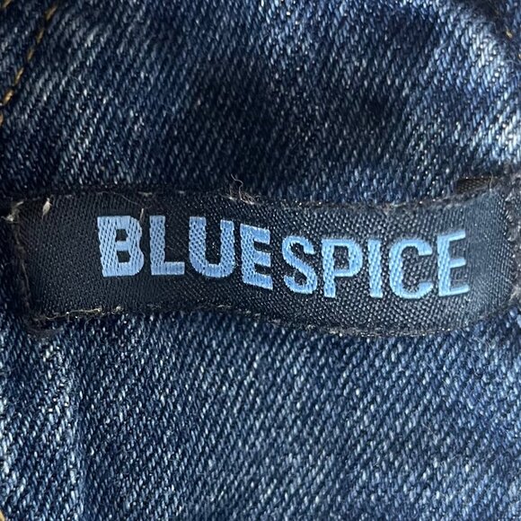 Blue Spice Denim Overalls Dress Skirt Womens Size 3 Blue Distressed - Picture 7 of 9